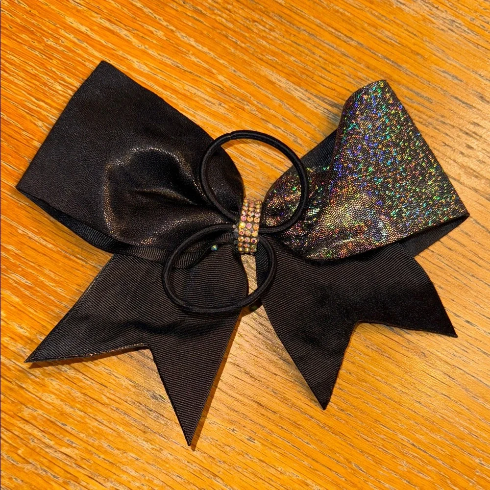 Black Glitter Cheer Bow with Rhinestones